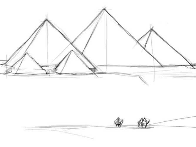 Pyramid drawing: Easy, Simple, Step by Step and Line