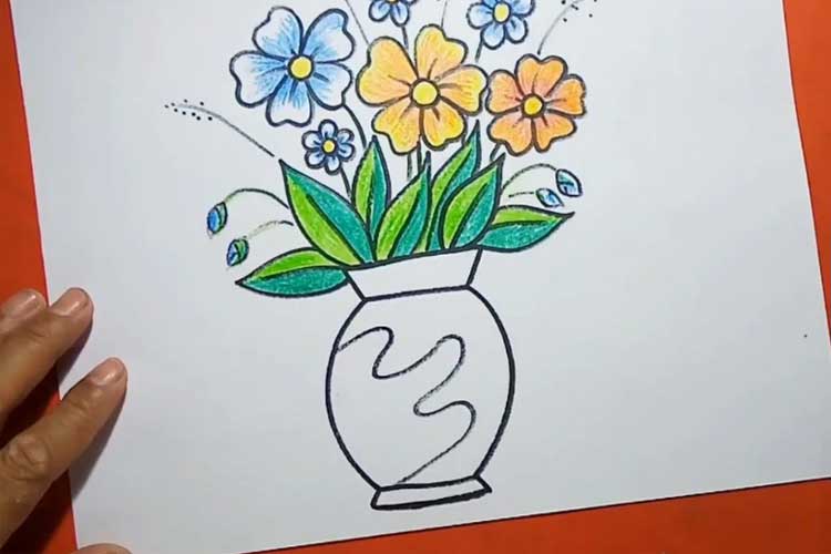 Flowers in a Vase Drawing Step by Step